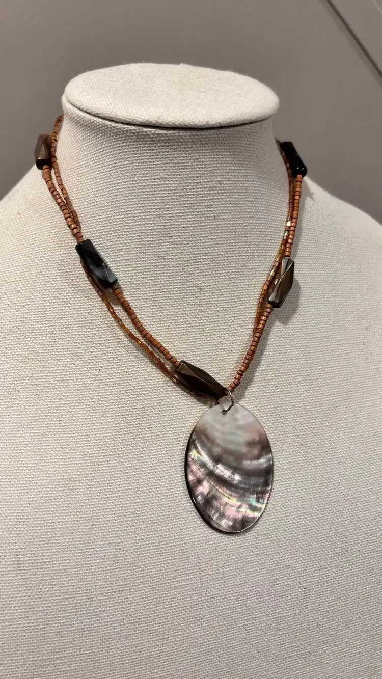 Lia Sophia Harvest Moon Abalone Shell Pendant Beaded Necklace